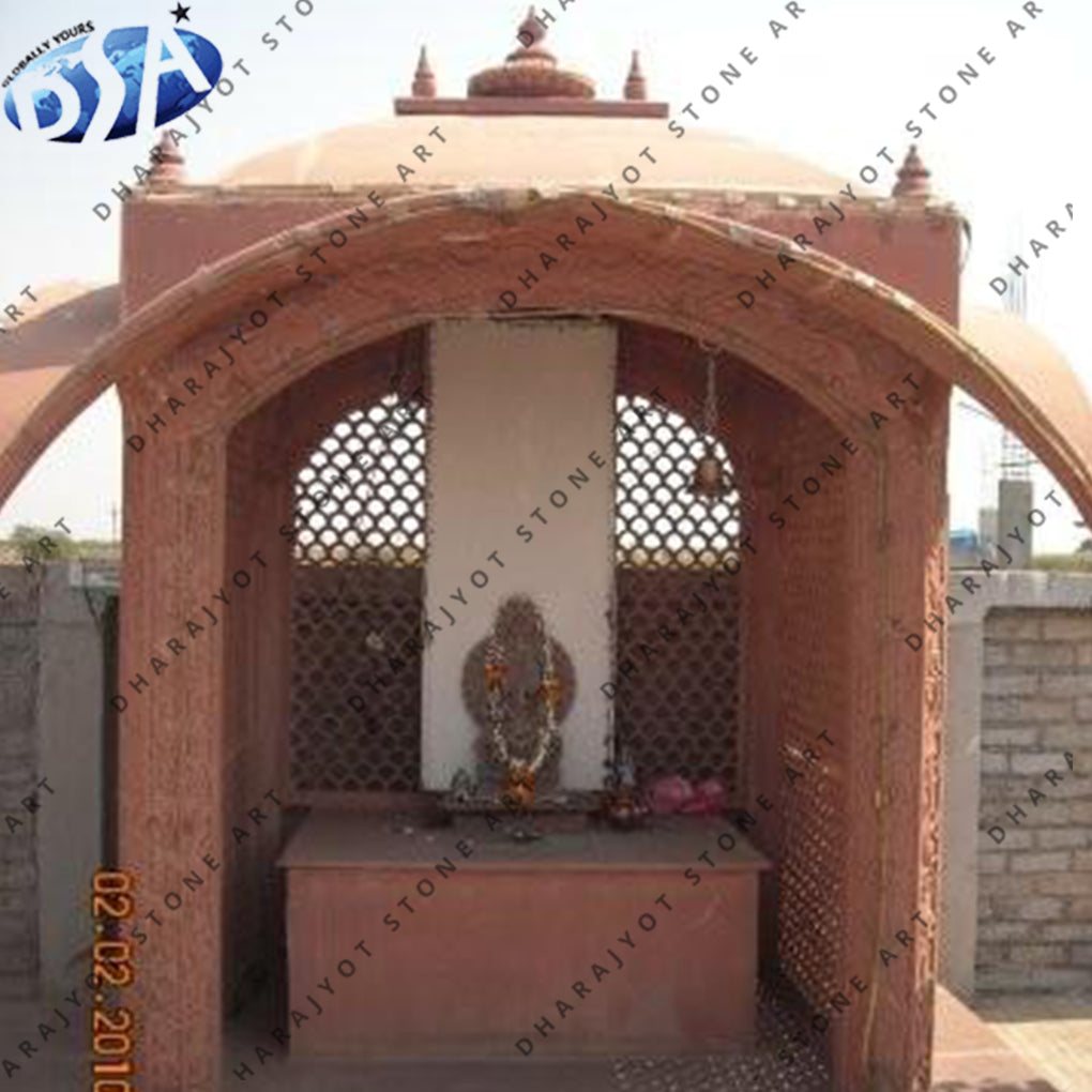 Red Hand Carved Sandstone Jali Design Gazebo