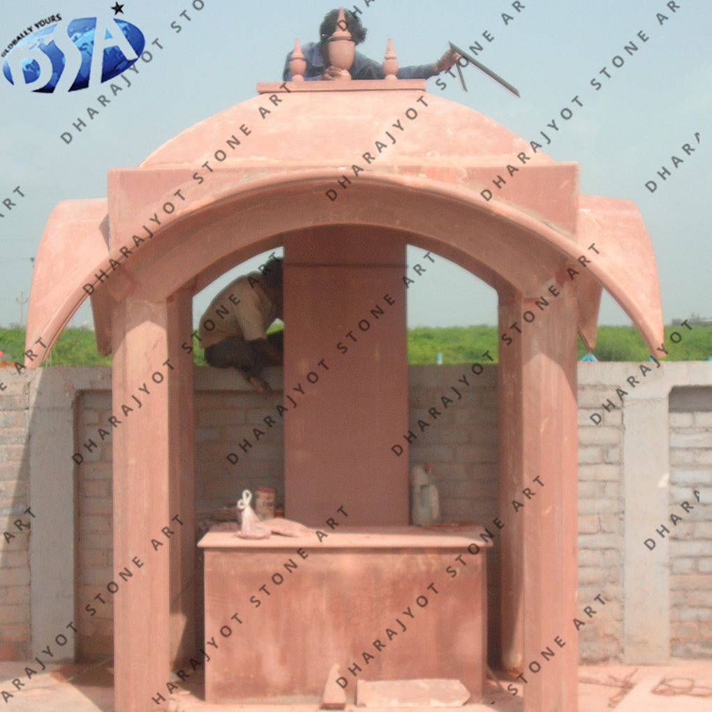 Red Hand Carved Sandstone Jali Design Gazebo