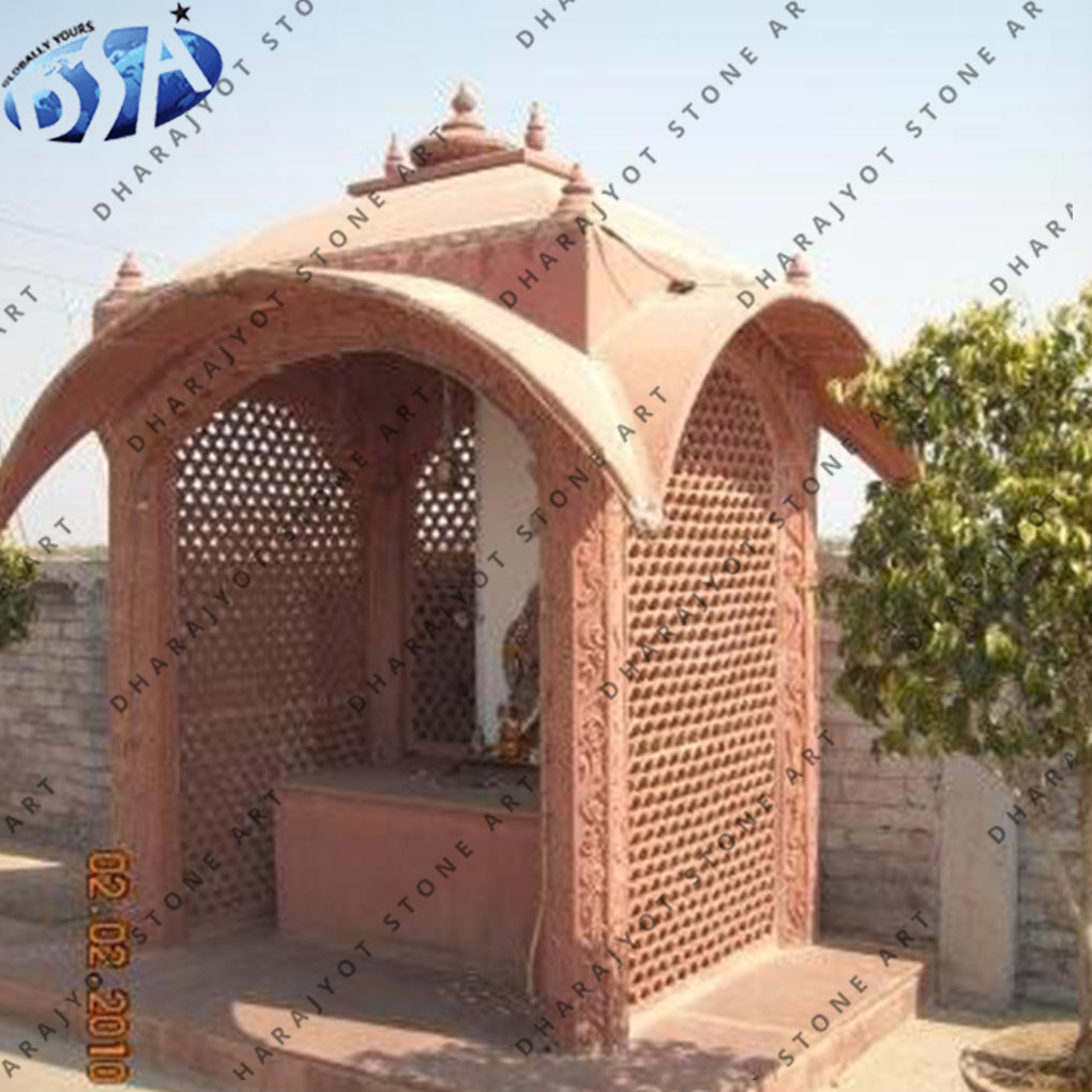 Red Hand Carved Sandstone Jali Design Gazebo