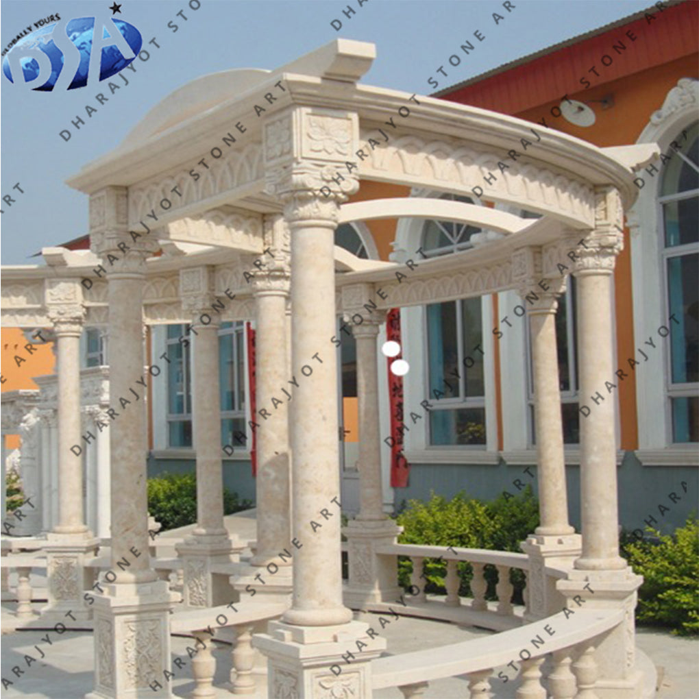 Garden Made Hand Carved Marble Stone Gazebo