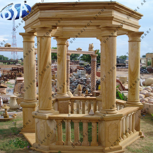 Outdoor Garden Classic Beige Stone Marble Gazebo