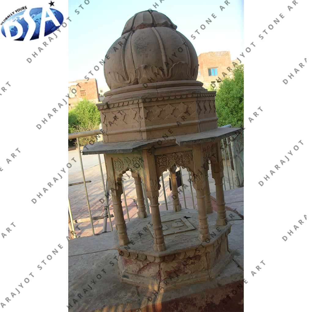 Beige Travertine Hand Carved Gazebo
