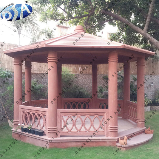 Natural Red Marble Hand Carved Decoration Urban Gazebo