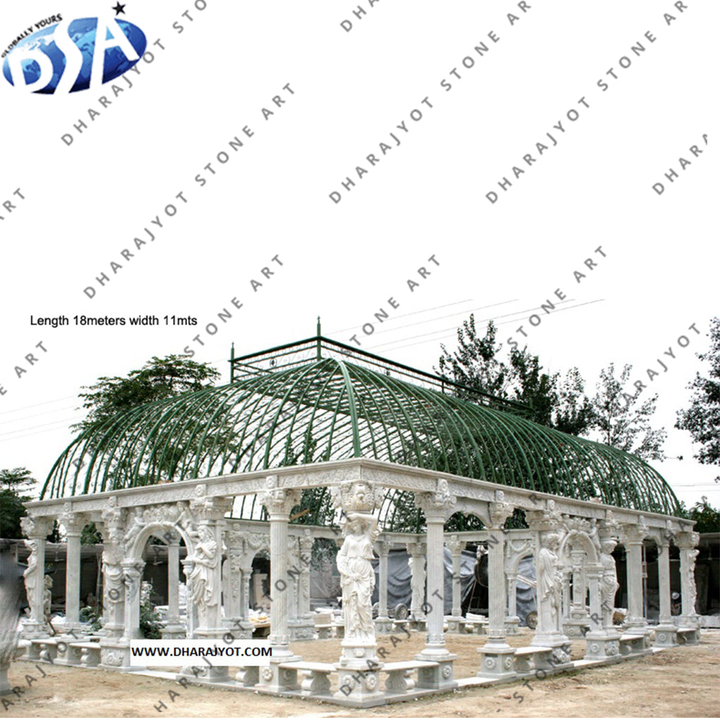 Natural White Marble Hand Carved Decoration Urban Gazebo