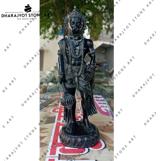 Carved Antique Garden Black Marble Hanuman Statue
