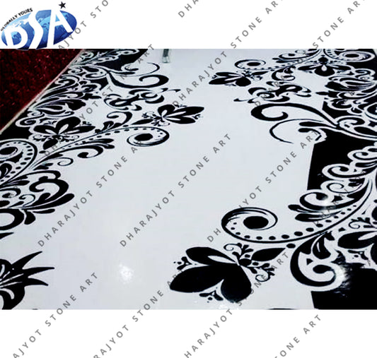 Black And White Marble Designing Inlay Flooring