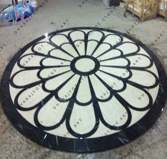 Black And White Marble Round Inlay Flooring