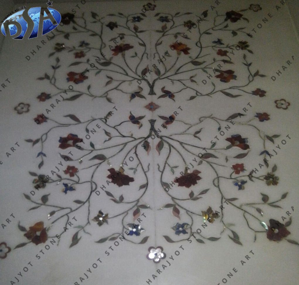 White Marble Inlay Medallion Flooring