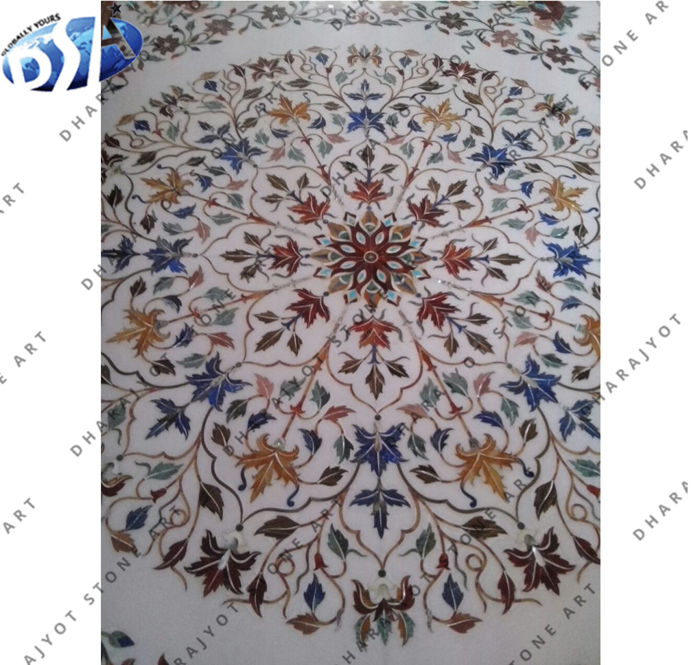 White Marble Lapis Inlay Flooring