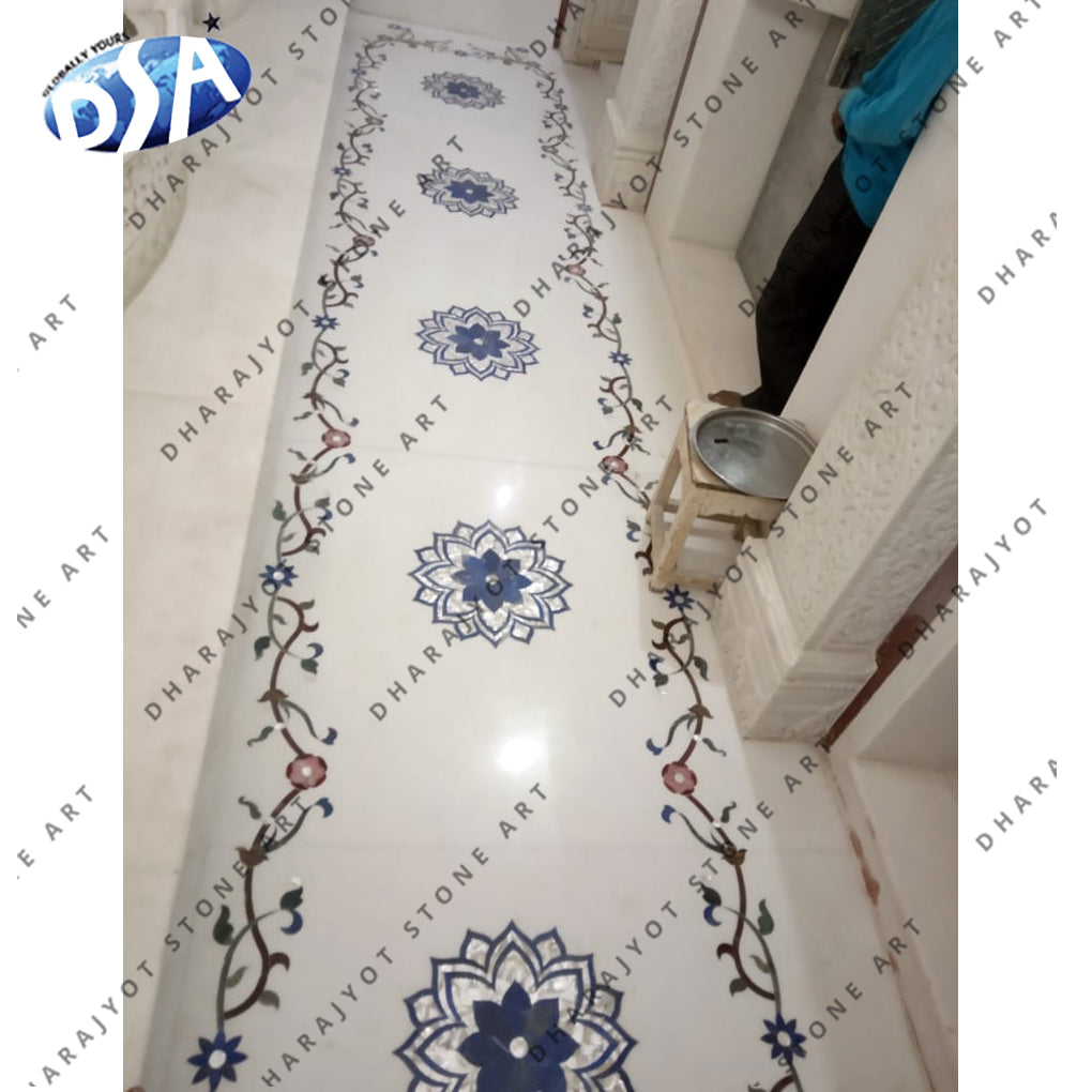 Exclusive Home Decor Interiors White Marble Stone Inlaid Flooring