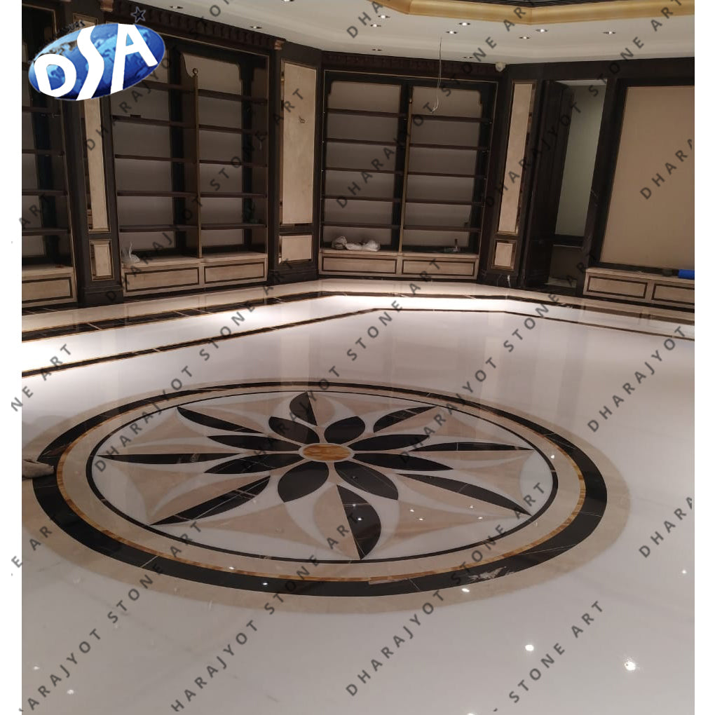 Cheap Waterjet Marble Floor Inlay Floral Pattern Carpet