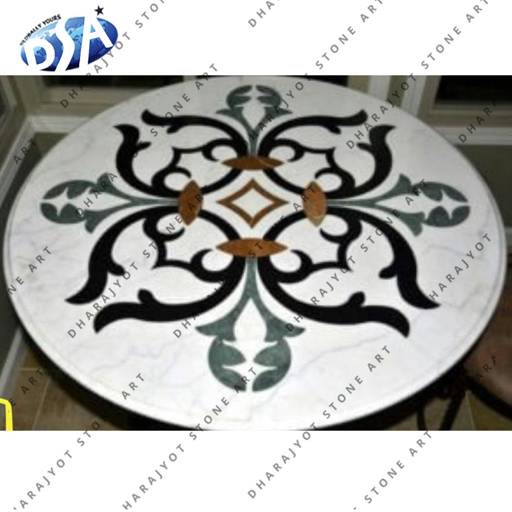 White Marble Round Inlaid Flooring Pattern Waterjet Flooring