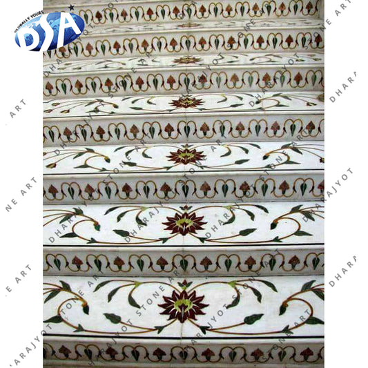 Palace/Villa Interior Staircase Design Waterjet Marble Inlay for Stair Decoration