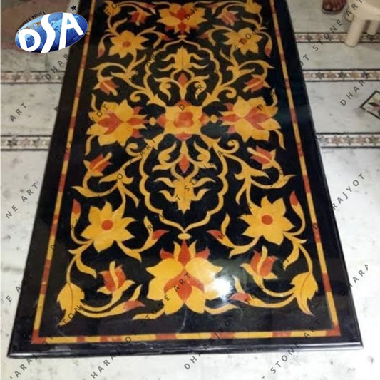 Black Marble inlay work table top four indian Look