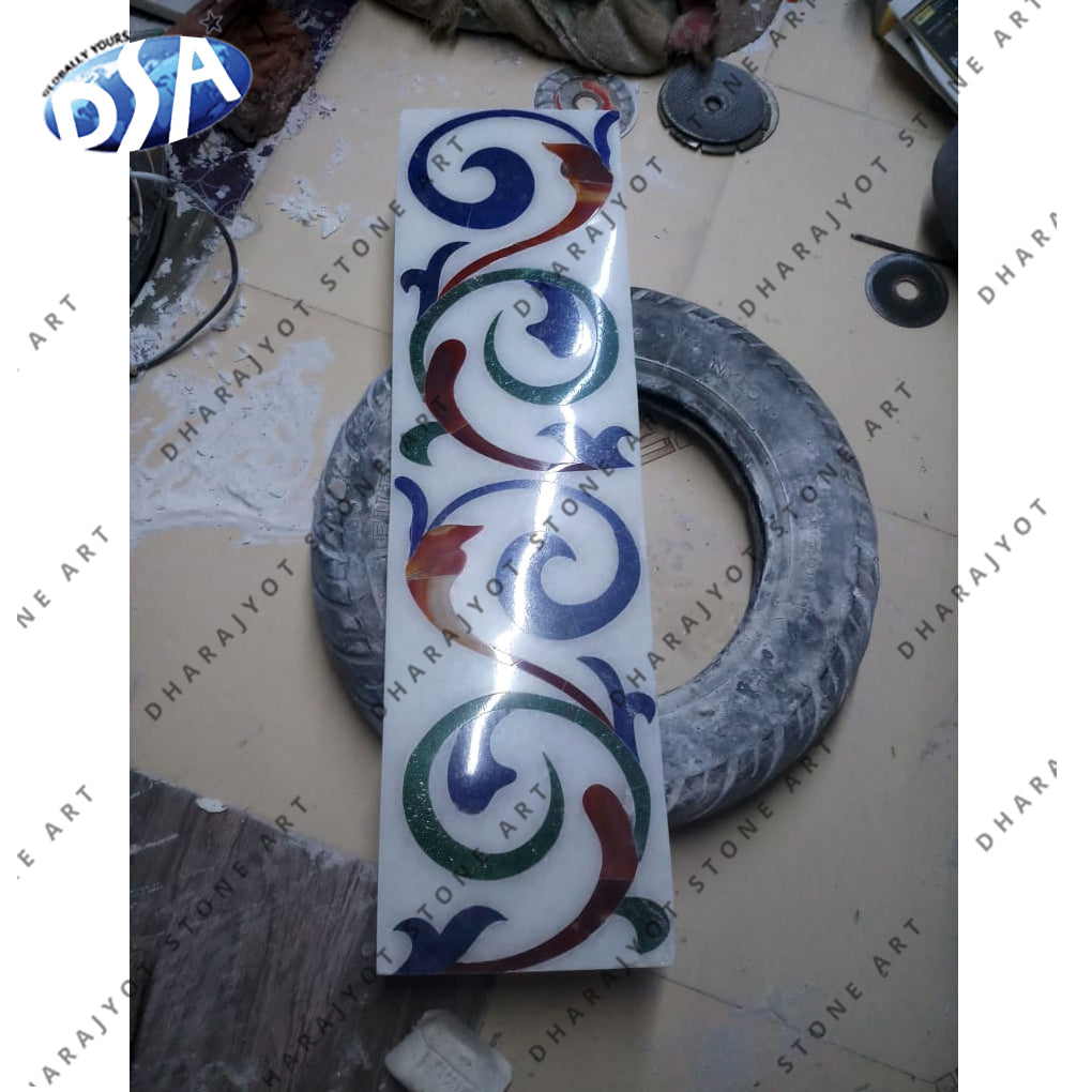 White Polished Marble Inlay Border Tile