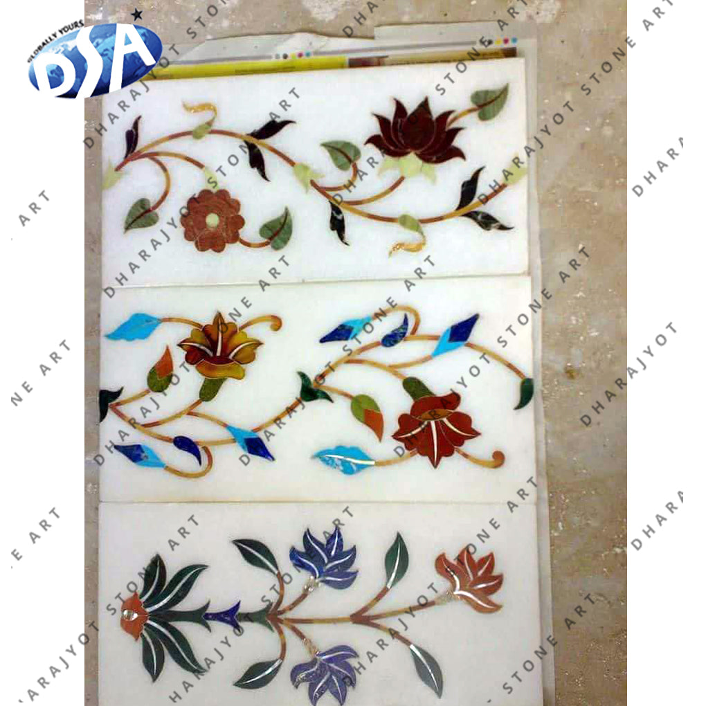 Handmade Table Marble Inlay Side Table for Living Room Decor