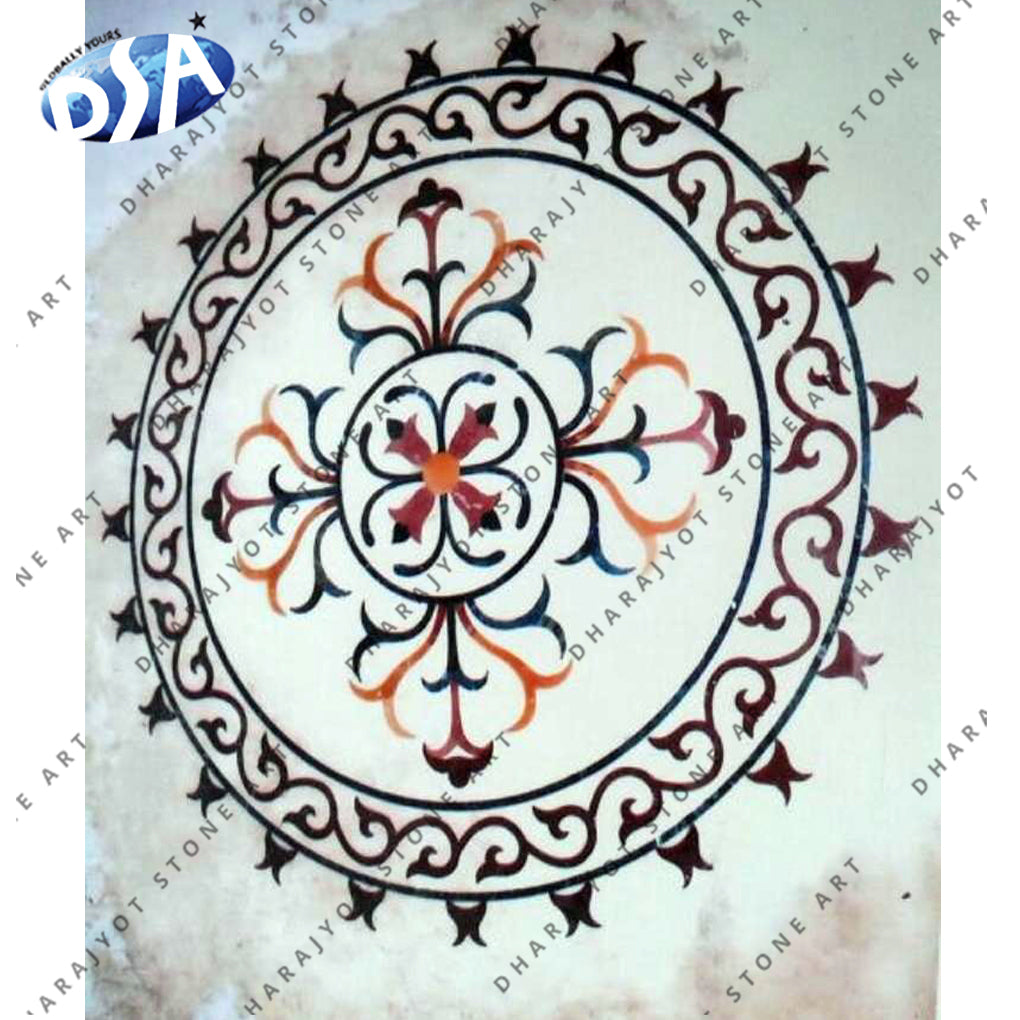 Luxury Polished Stone Flower Waterjet Marble Inlay Flooring