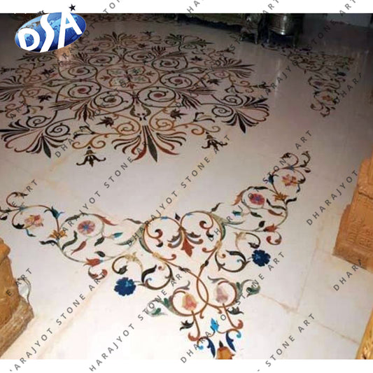 Pietra Dura White Marble Inlay Flooring