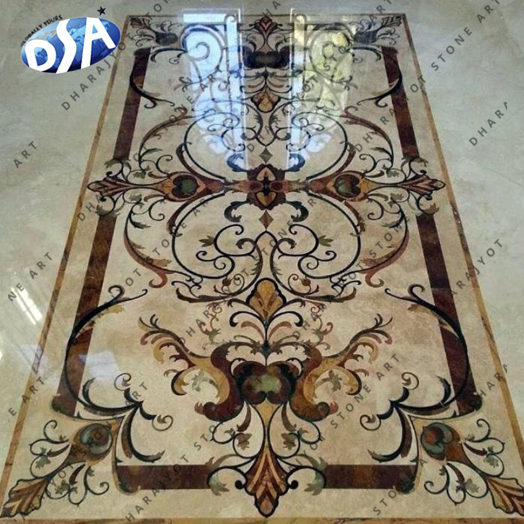 Custom Decorative Rectangular Marble Floor Waterjet Medallion Tiles