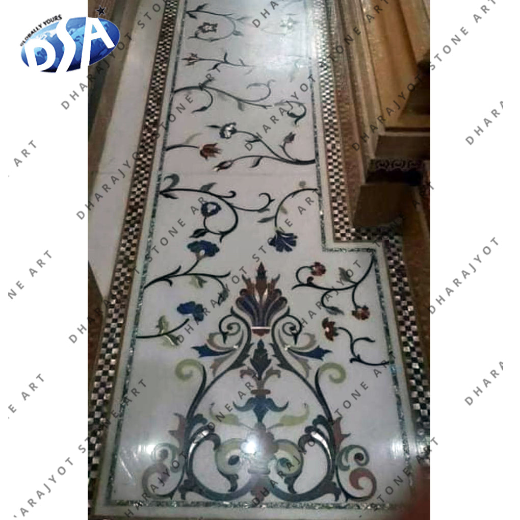 Luxury Modern Floor Design Custom Curved Floor Inlay Stone Waterjet Marble Medallion Tiles