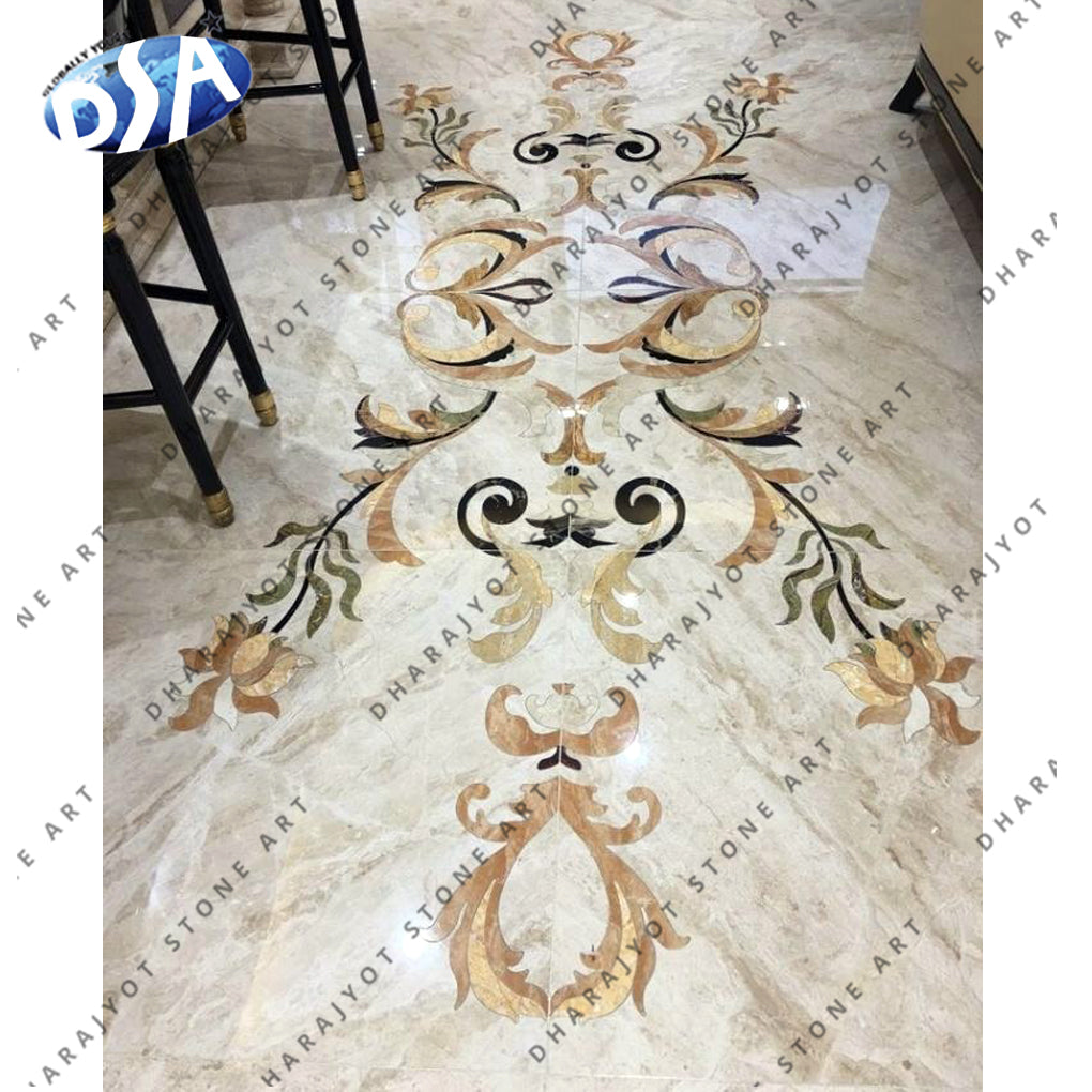 Luxury Rectangle Flower Waterjet Marble Inlay Designs Floor Villa Lobby Projects