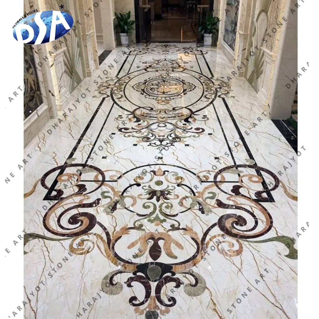 Custom Decorative Rectangular Marble Floor Waterjet Medallion Tiles