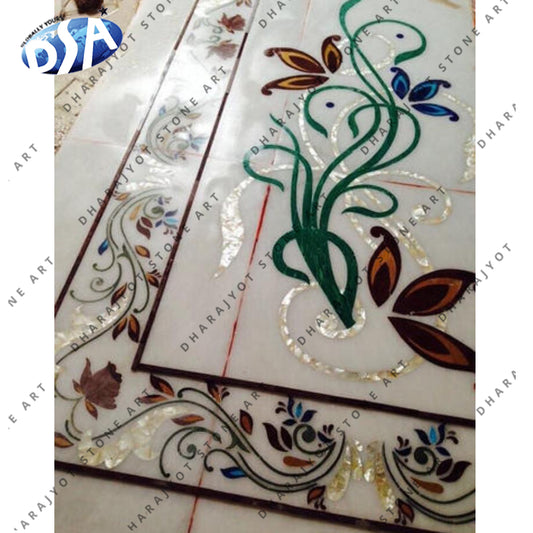 Glossy White Marble Inlay Table Top