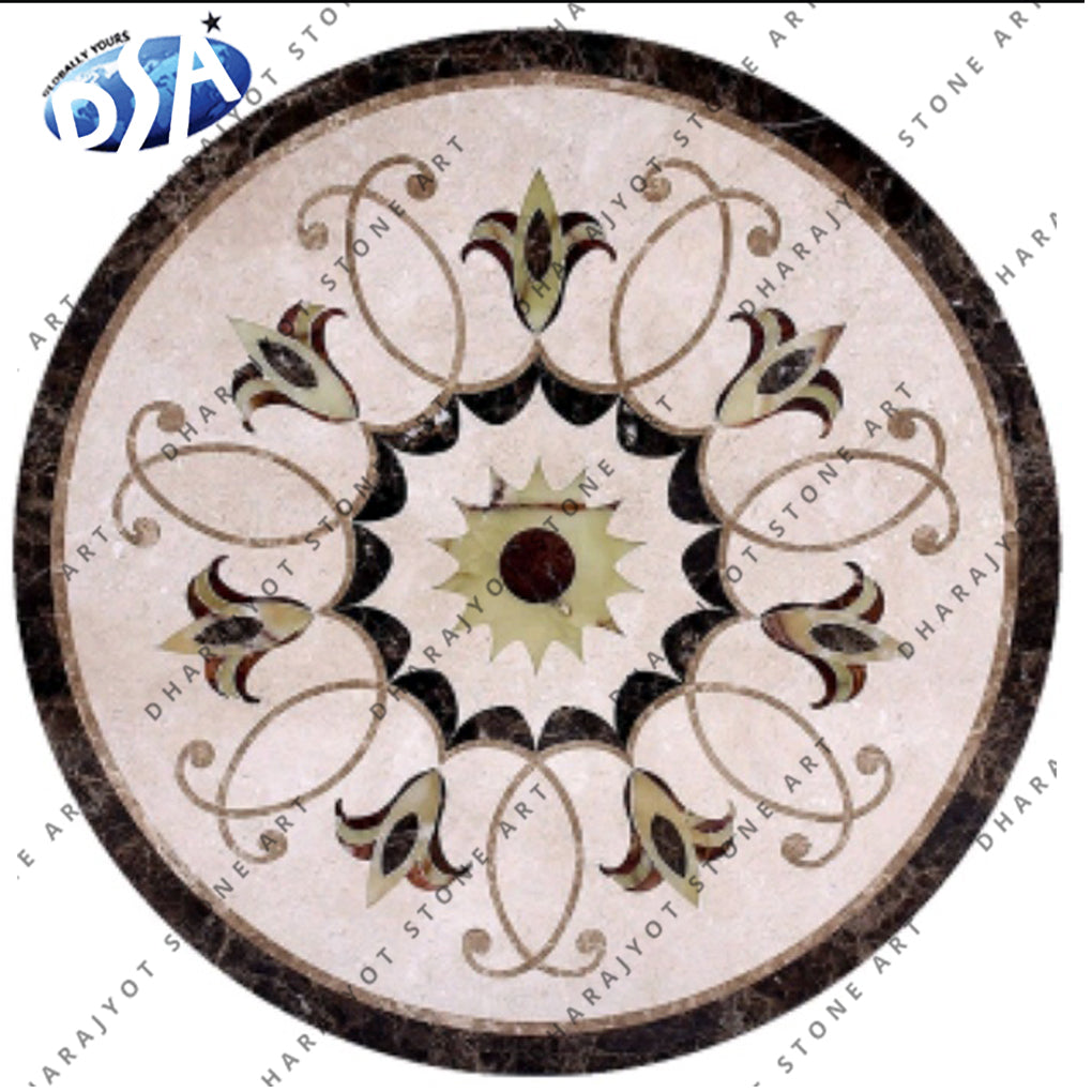 White Marble Round Foyer Medallion floor Inlay Custom Made Designs