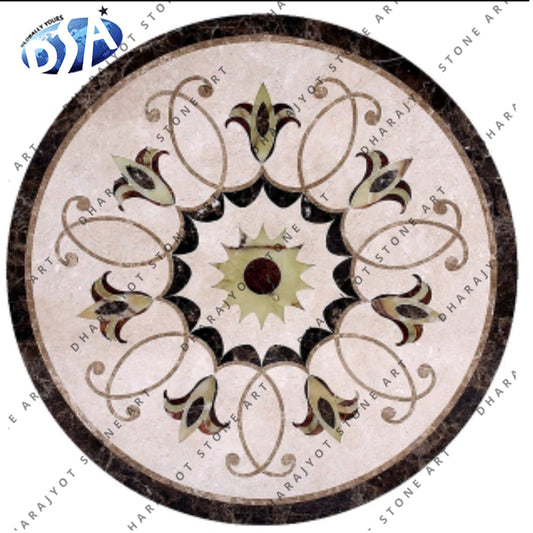 White Marble Round Foyer Medallion floor Inlay Custom Made Designs