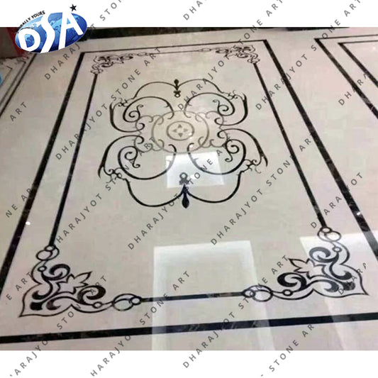 High Class Modern Modern White and Black Marble Medallion Waterjet Marble Inlay for Villa Decoration