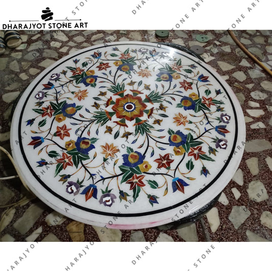 Handmade Round Shape Decorative Mix Stone Inlay Flooring
