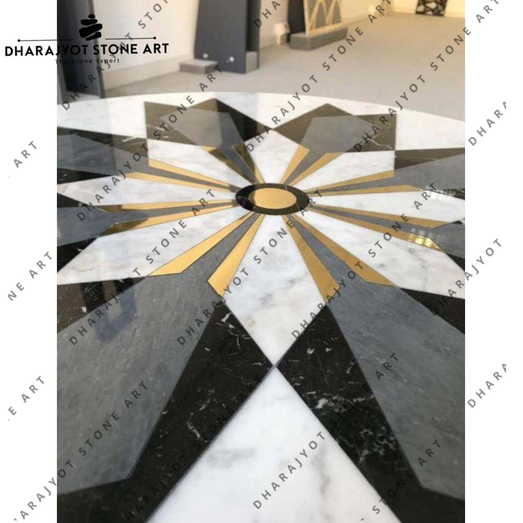 Marble Stone Round Customized Logo Waterjet Pattern Medallion Floor