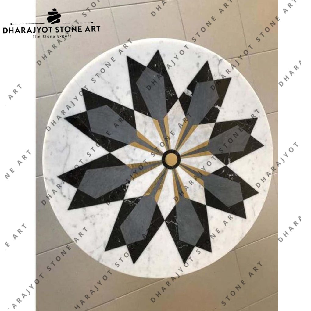 Marble Stone Round Customized Logo Waterjet Pattern Medallion Floor