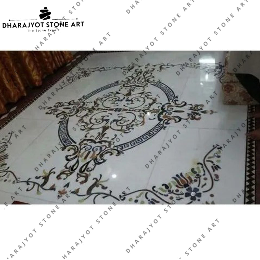 Natural White Marble Waterjet Inlay Flooring