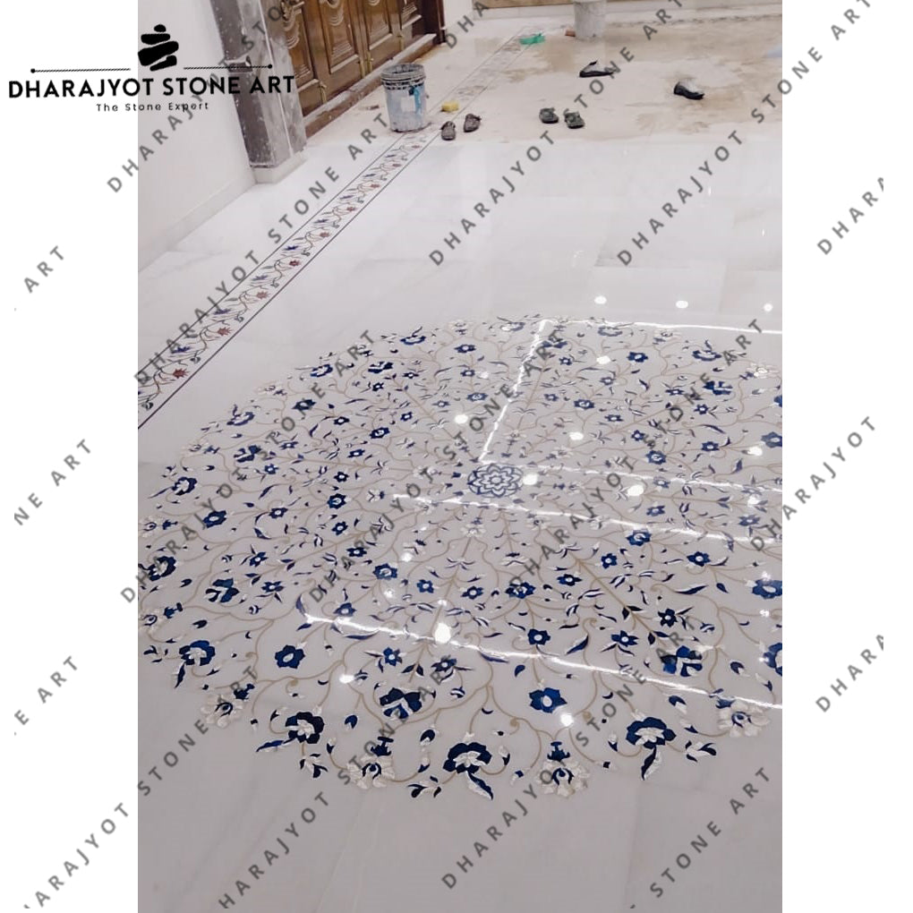 White Designer Flooring Marble Inlay Work
