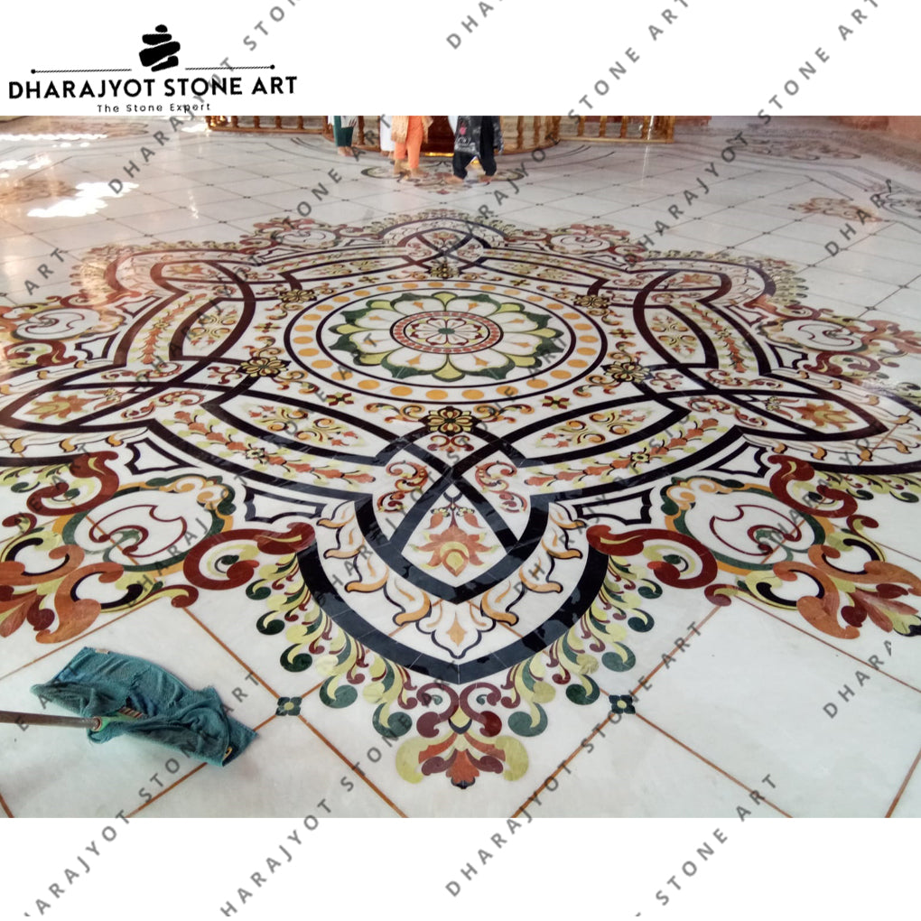 Multicolour Italian Marble Centre Circle Inlay Design Flooring