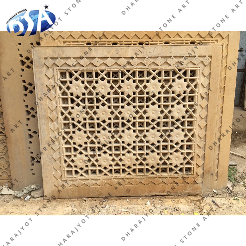 Outdoor Yellow Sandstone Rectangular Shape Jali
