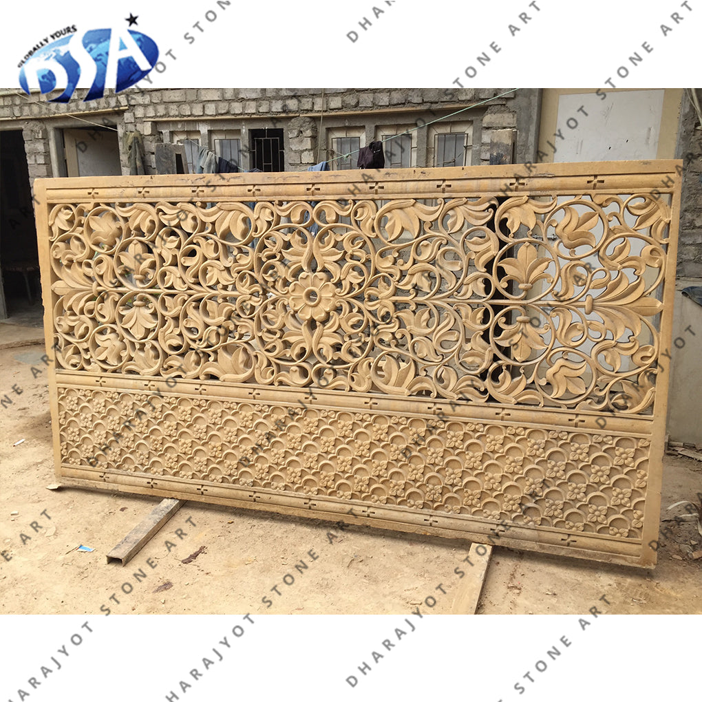 Rectangular Brown Sandstone Exterior Design Jali