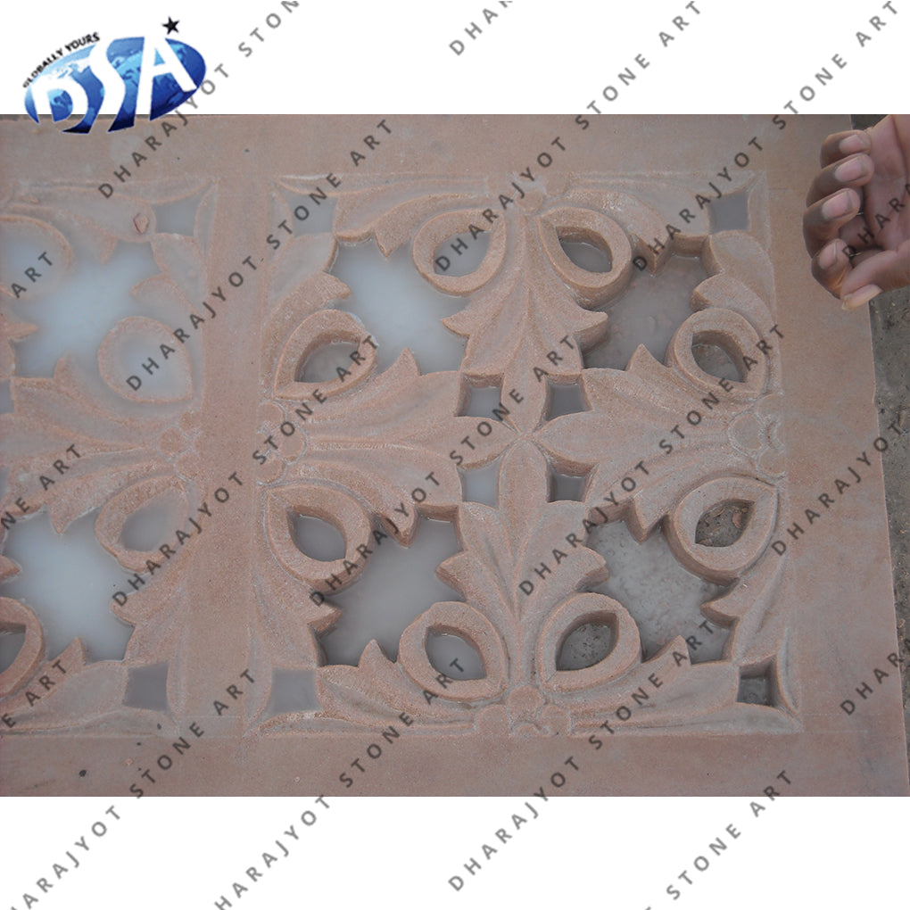 Red Sandstone Flower Design Stone Jali