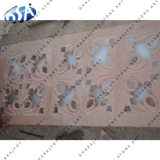 Red Sandstone Flower Design Stone Jali