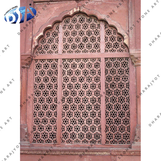 Agra Red Sandstone Carved Window Grill Jali