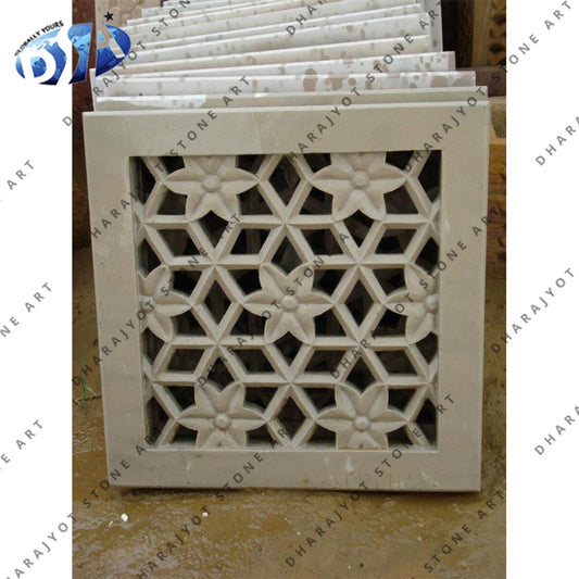 Traditional Geometrical White Stone Jali
