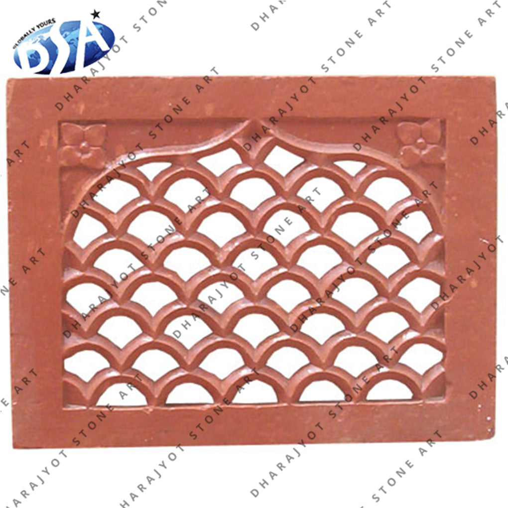 Agra Red Sandstone Carving Grill Jali