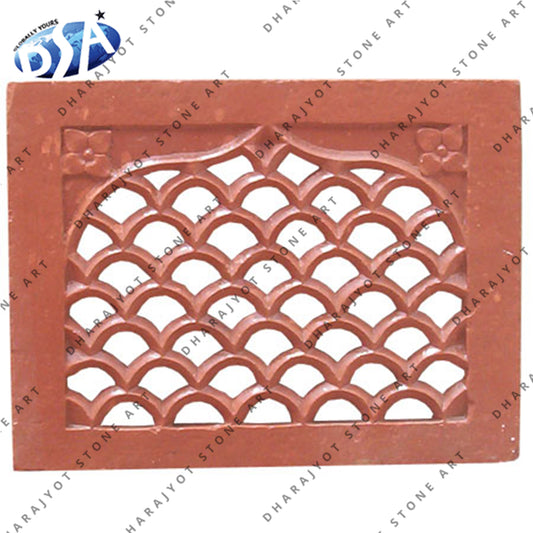 Agra Red Sandstone Carving Grill Jali
