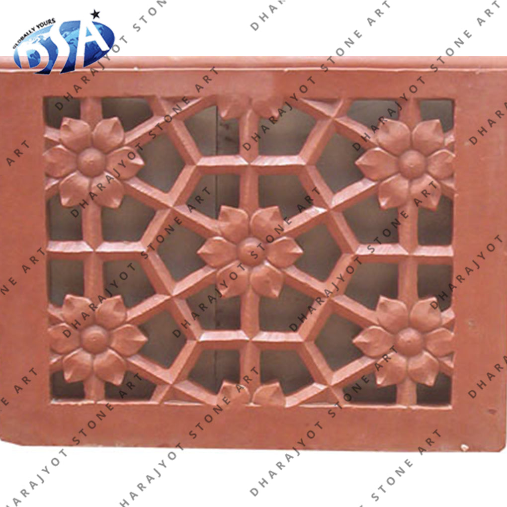 Agra Sandstone Polished Flower Designs Grill Jali