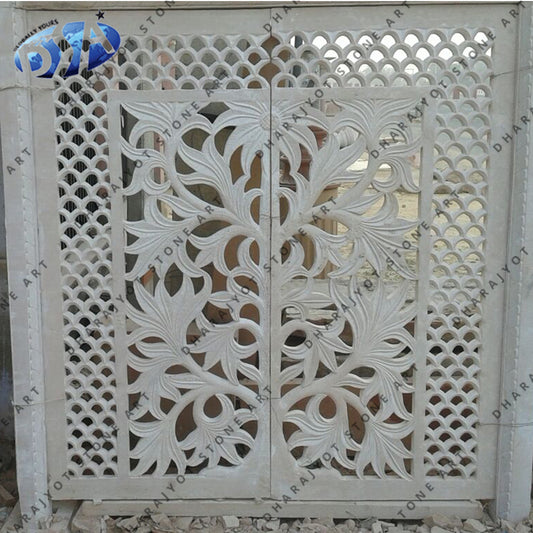 Hand Crafted And Cnc Polished White Marble Carving Jali Screen