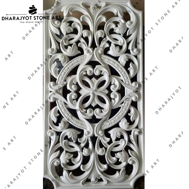 Home And Hotel Usage White Hand Carved Marble Jali