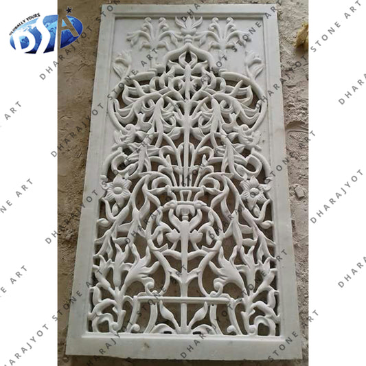 White Marble Decorative Leaf Flower Carving Jali Screen