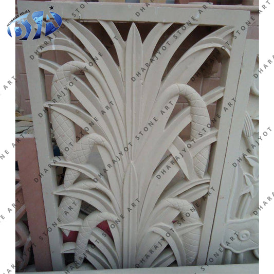 Hand Carved White Marble Leaf Jali Screen