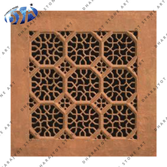 Agra Red Stone Hand Carved Jali Screen